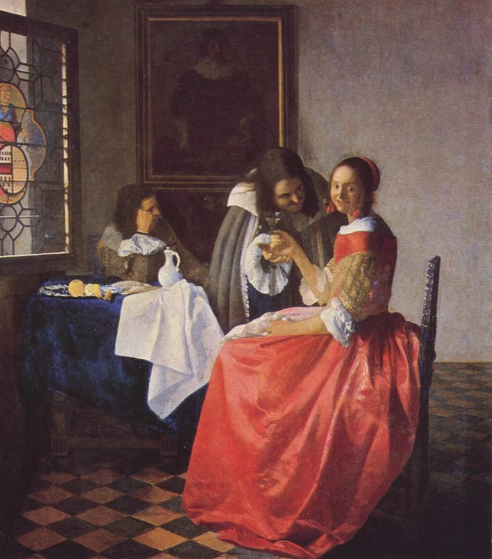 Una signora e due gentiluomini con un bicchiere di vino - Herzog Anton Ulrich, Museum